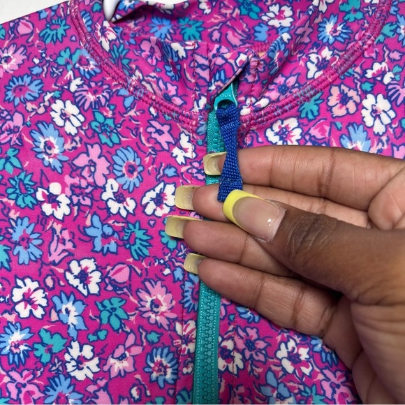 Crewcuts J. Crew‎ Girls Rash Guard One Piece Swim 6-7 Purple Floral UPF 50 Beach - Picture 3 of 10